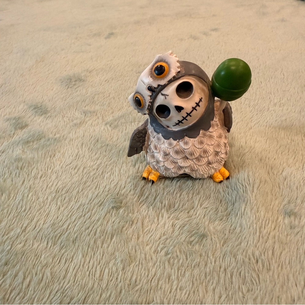 Furrybones Snow Hootie Quirky Ceramic Owl with Green Accent